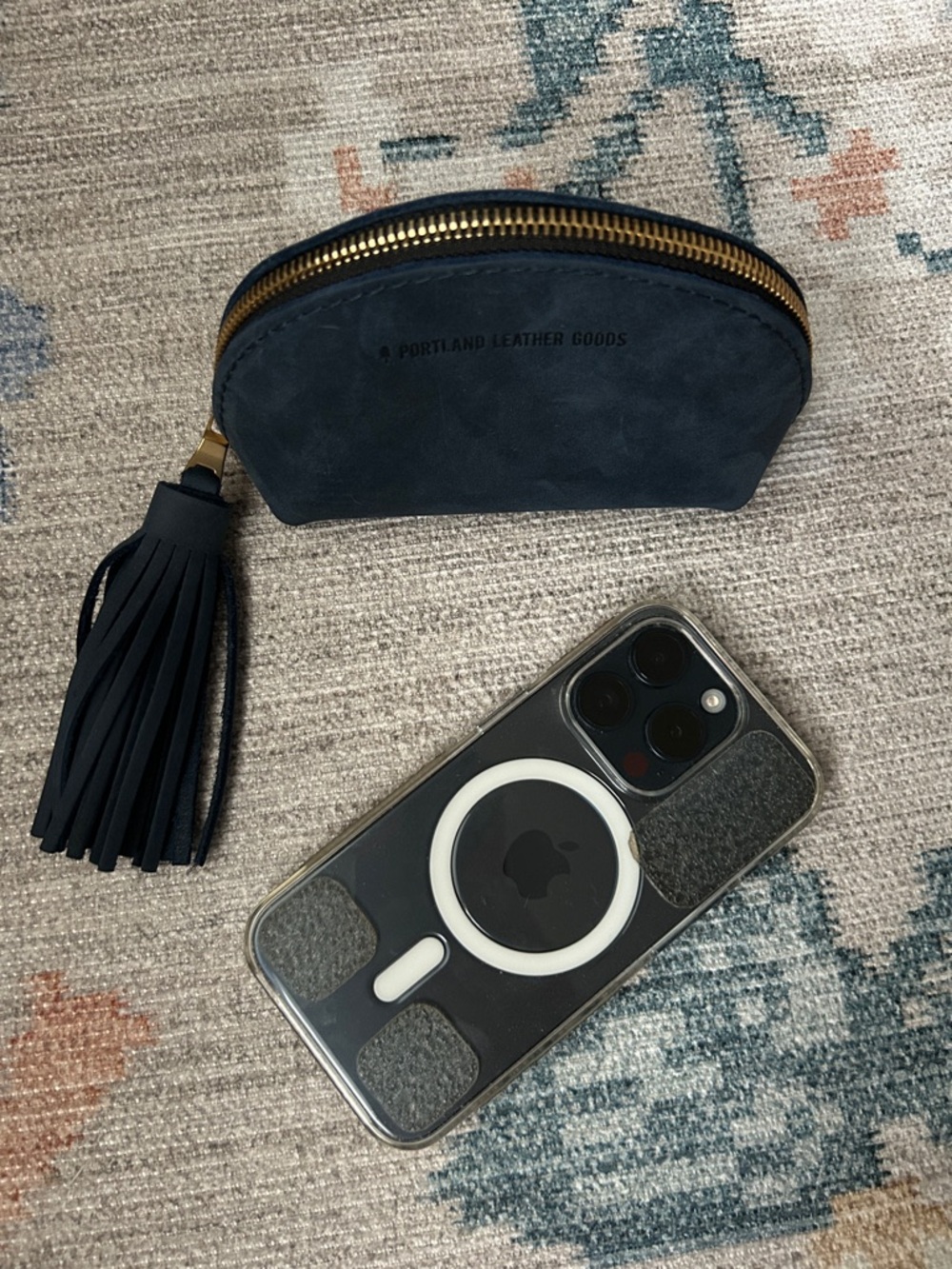 Portland Leather Navy Taco Tassel Cosmetic Pouch - Picture 3 of 6